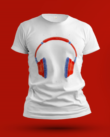 Headphone Printed Half Sleeve Round Neck T shirt